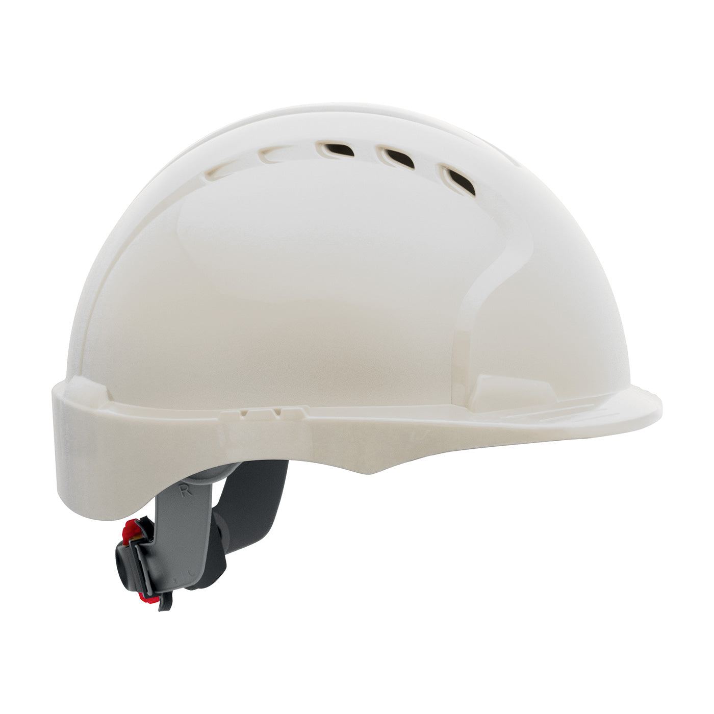 Evolution wheel ratchet class c type I cap style hard hat in white | Side view