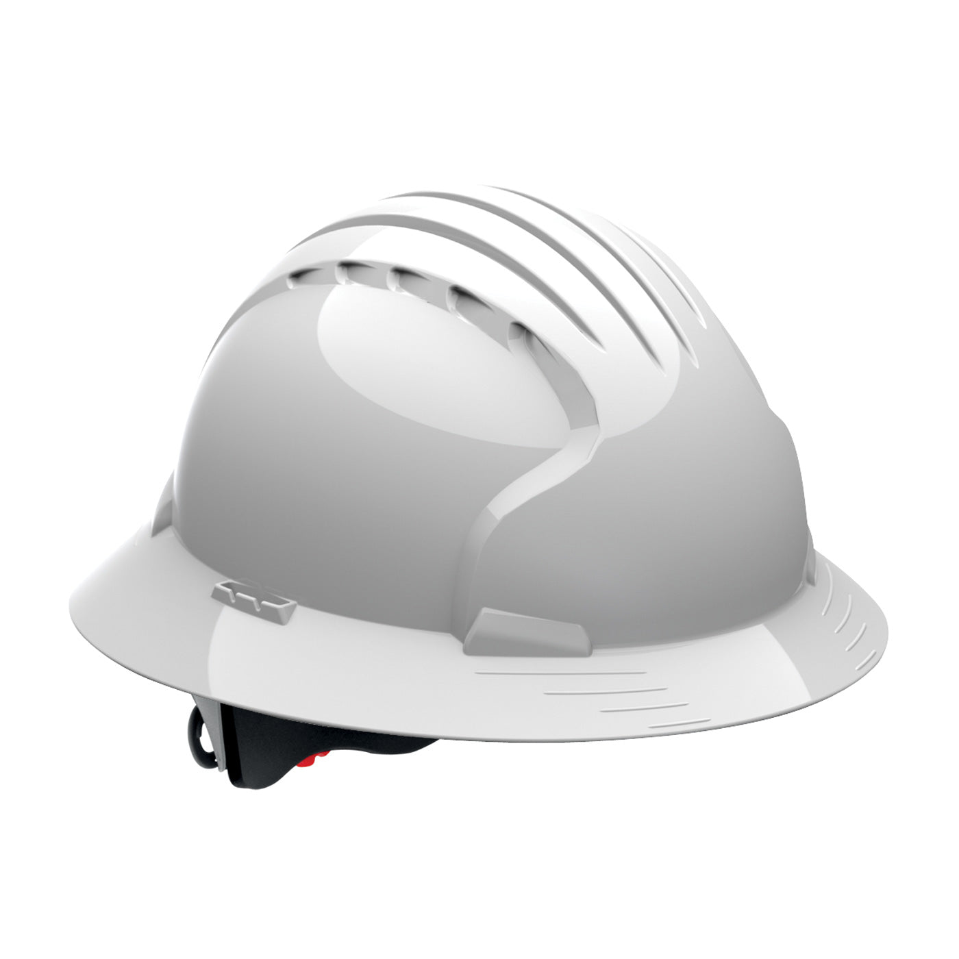 Evolution Deluxe 6161 wheel ratchet class e type I full brim hard hat in white | Front Right View