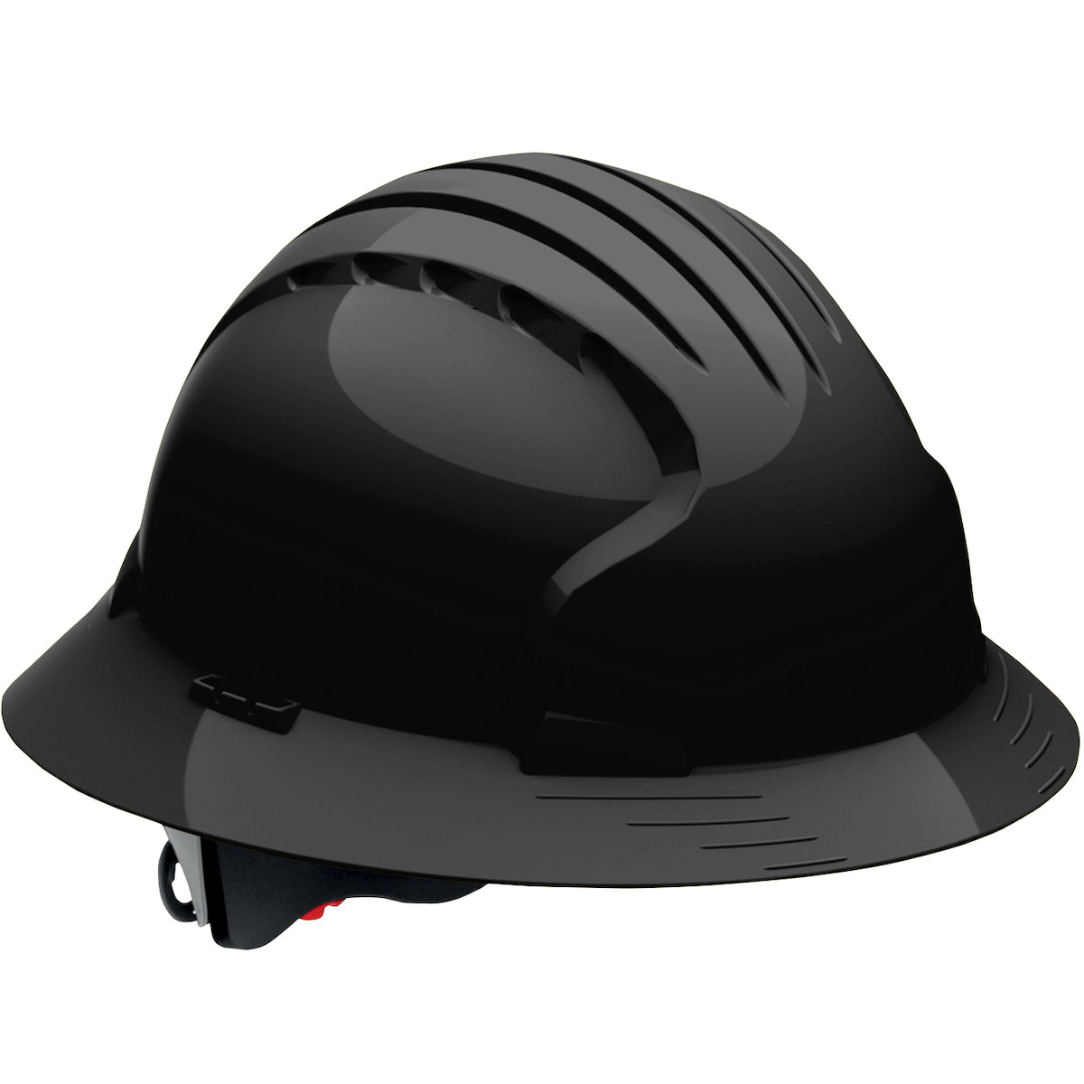 Evolution Deluxe 6161 wheel ratchet class e type I full brim hard hat in black | Front Right View
