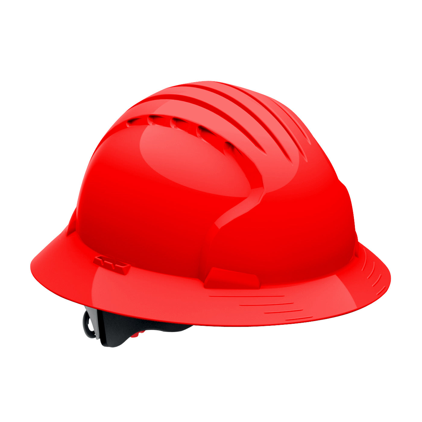 Evolution Deluxe 6161 wheel ratchet class e type I full brim hard hat in red | Front Right View