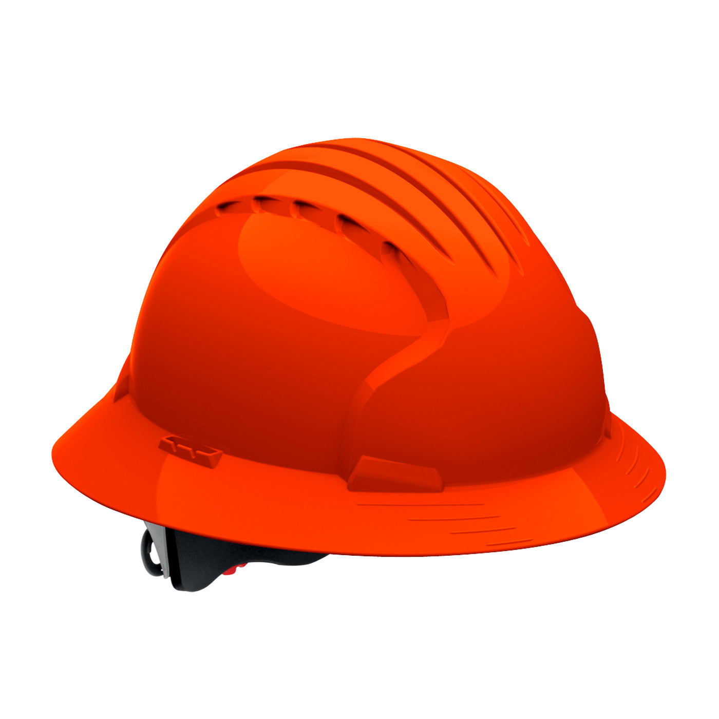 Evolution Deluxe 6161 wheel ratchet class e type I full brim hard hat in hi-viz orange | Front Right View