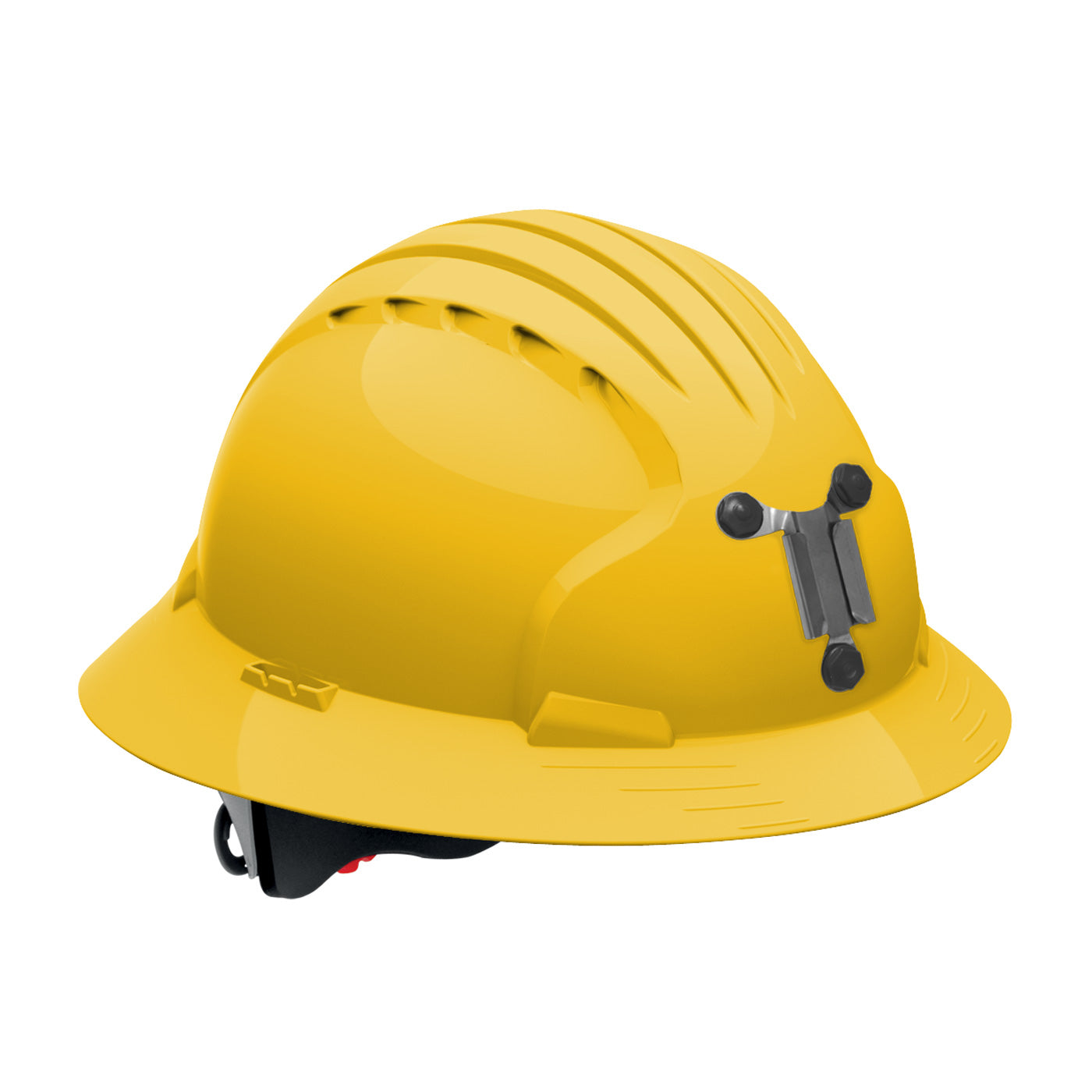 Evolution Deluxe 6161 wheel ratchet class c type I full brim hard hat in yellow | Front Right View