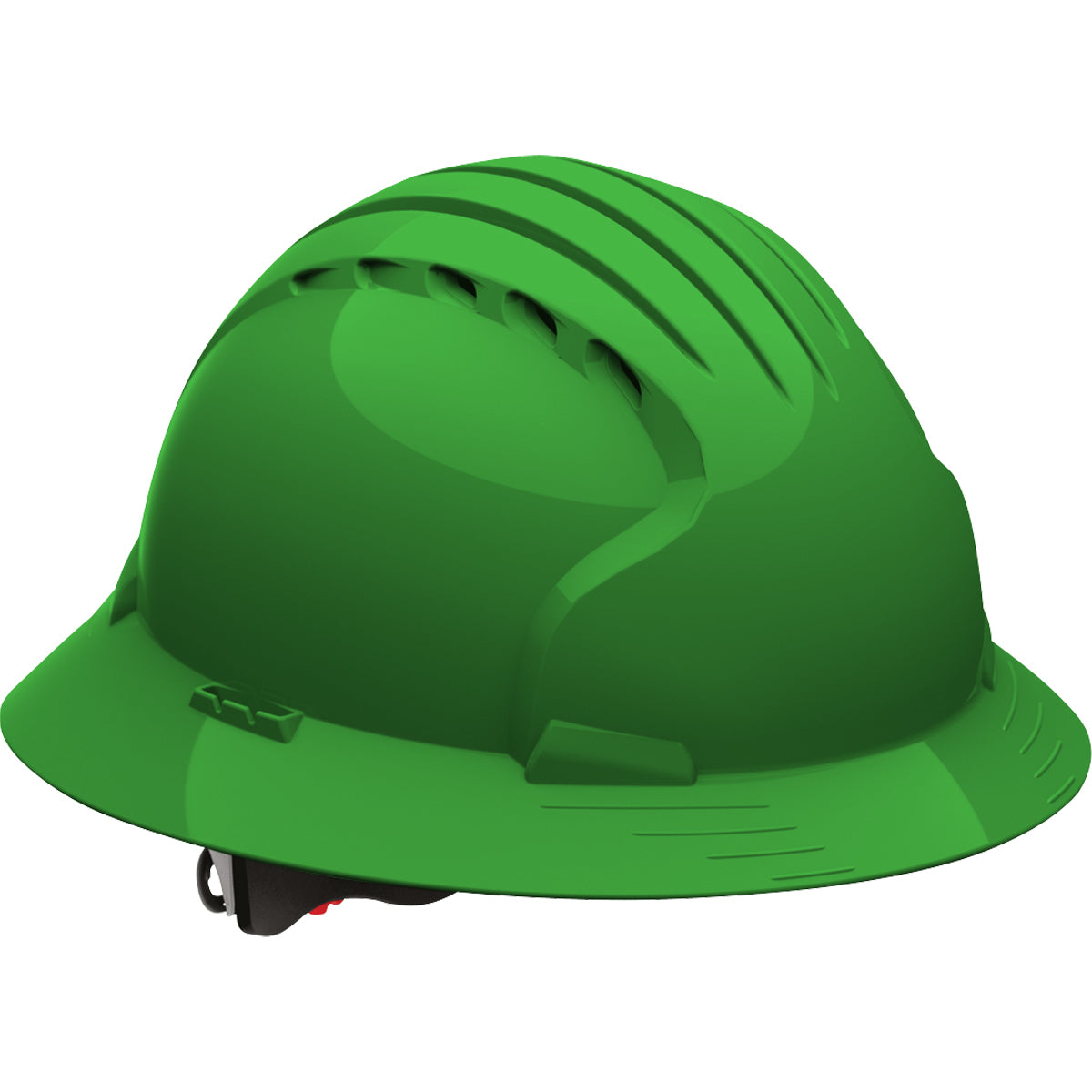 Evolution Deluxe 6161 6-point polyester suspension and wheel ratchet class c type I full brim hard hat in green | Front Right View