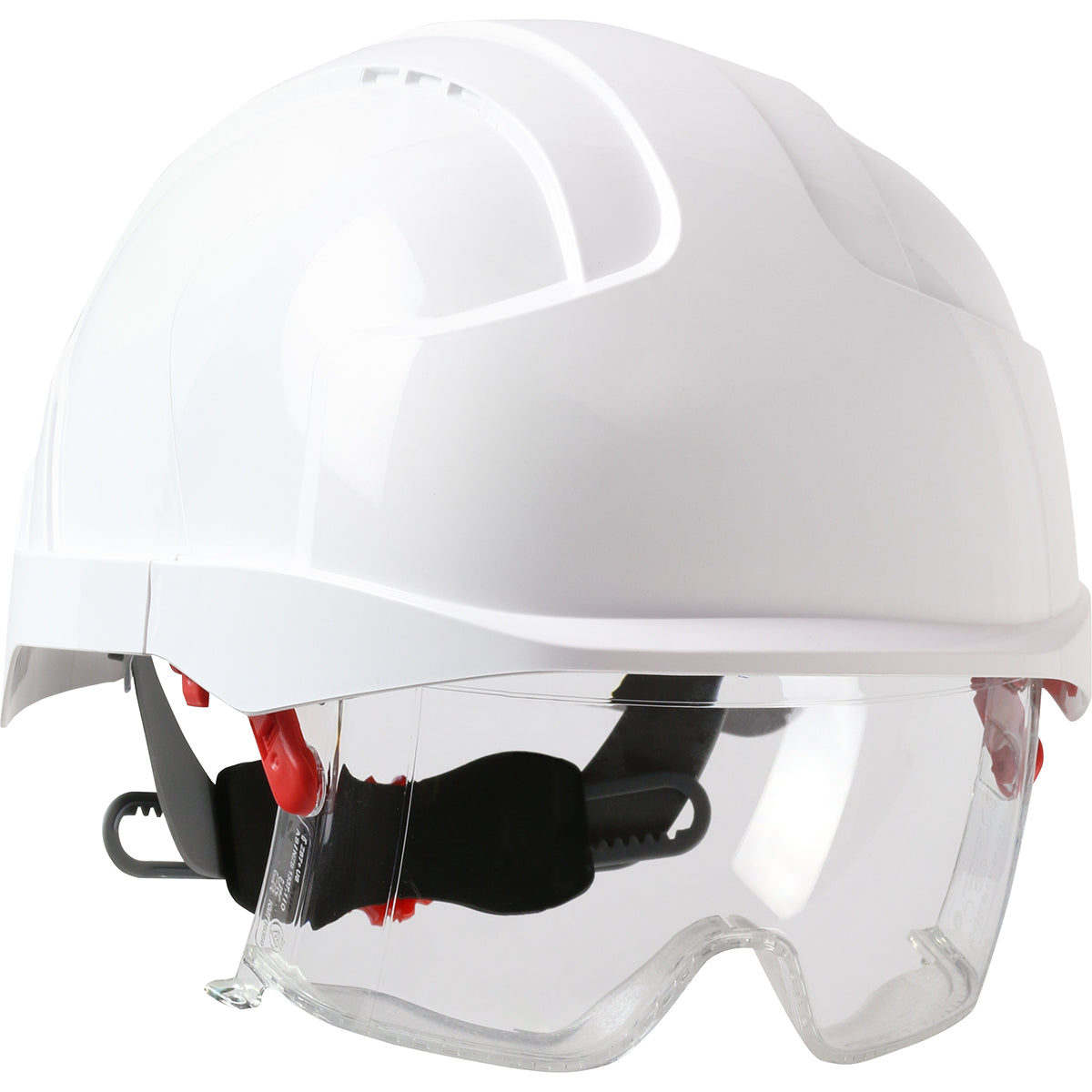 EVO VISTAlens 6-point polyester suspension and wheel ratchet class g type I safety helmet in white | Front Right View