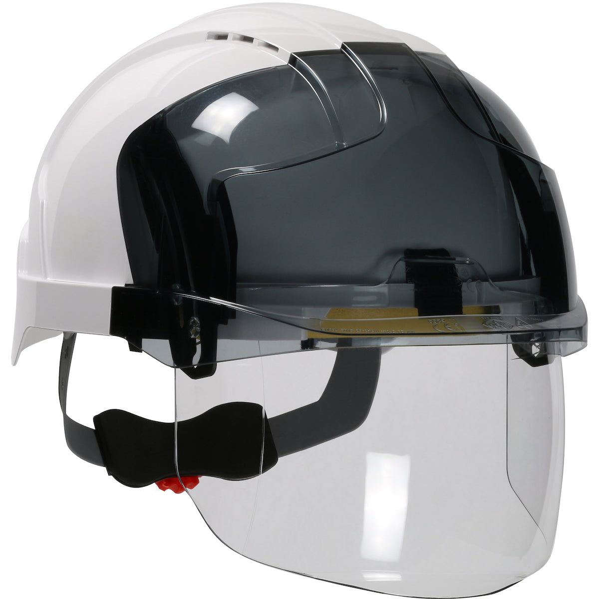EVO VISTAshield 6-point polyester suspension and wheel ratchet class c type I safety helmet in white | Front Right View