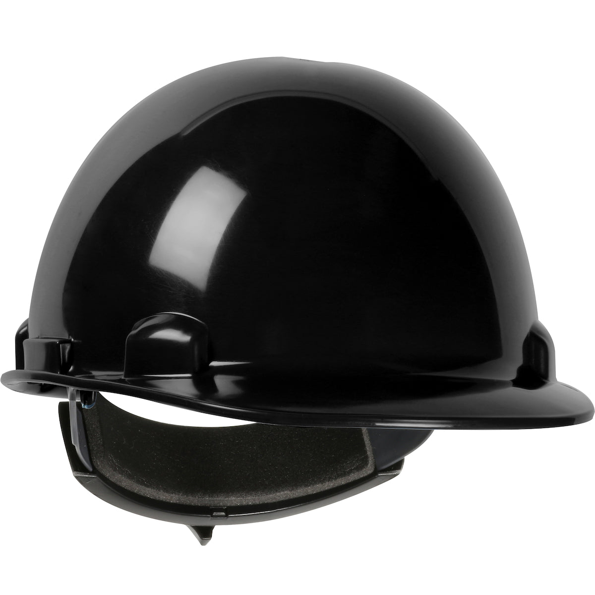 Dom wheel ratchet class e type I cap style hard hat in black | Front Right View