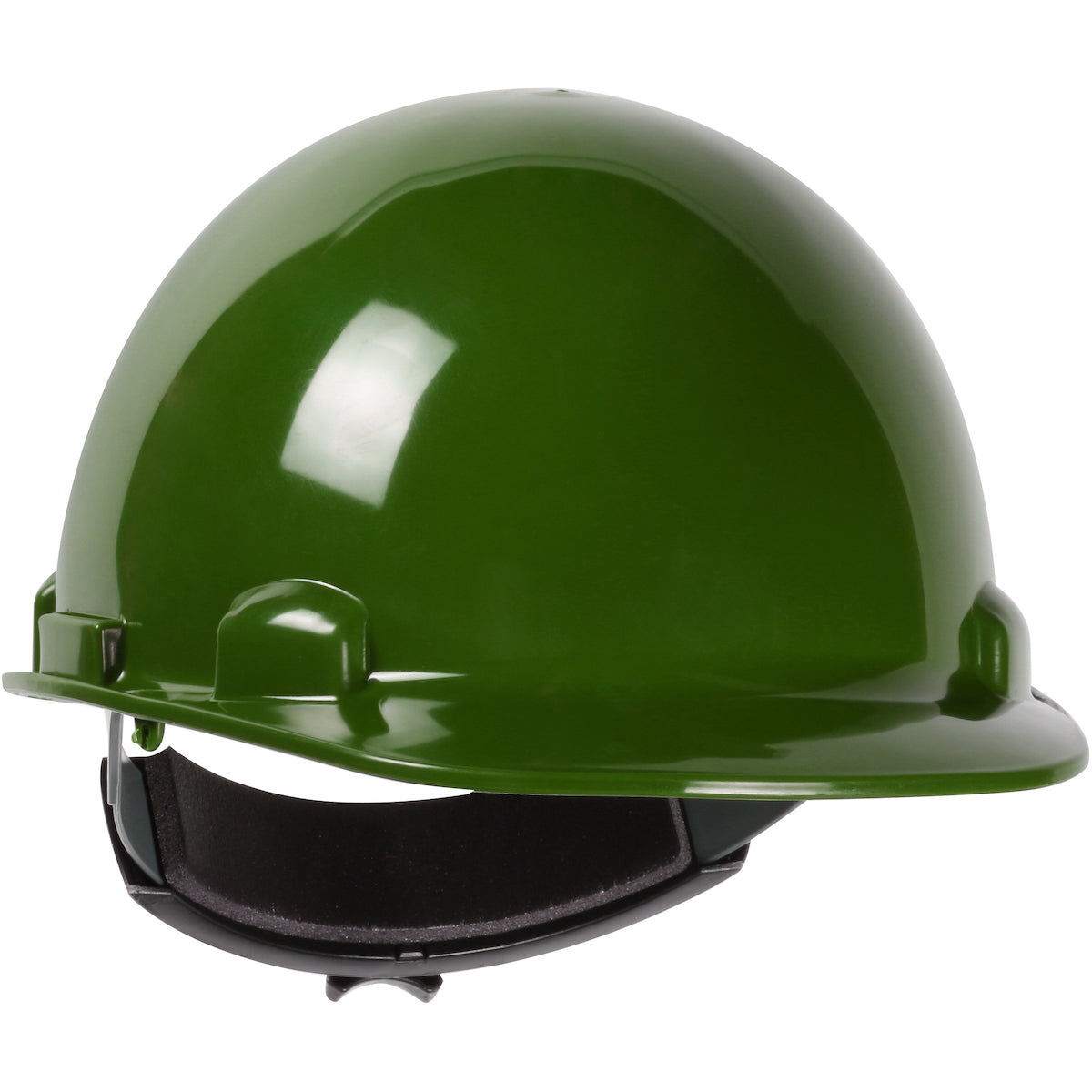 Dom wheel ratchet class e type I cap style hard hat in green | Front Right View