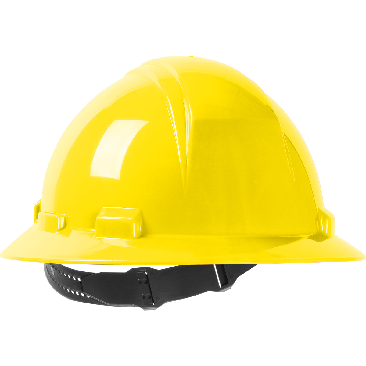 Kilimanjaro wheel ratchet class e type I full brim hard hat in yellow | Front Right View
