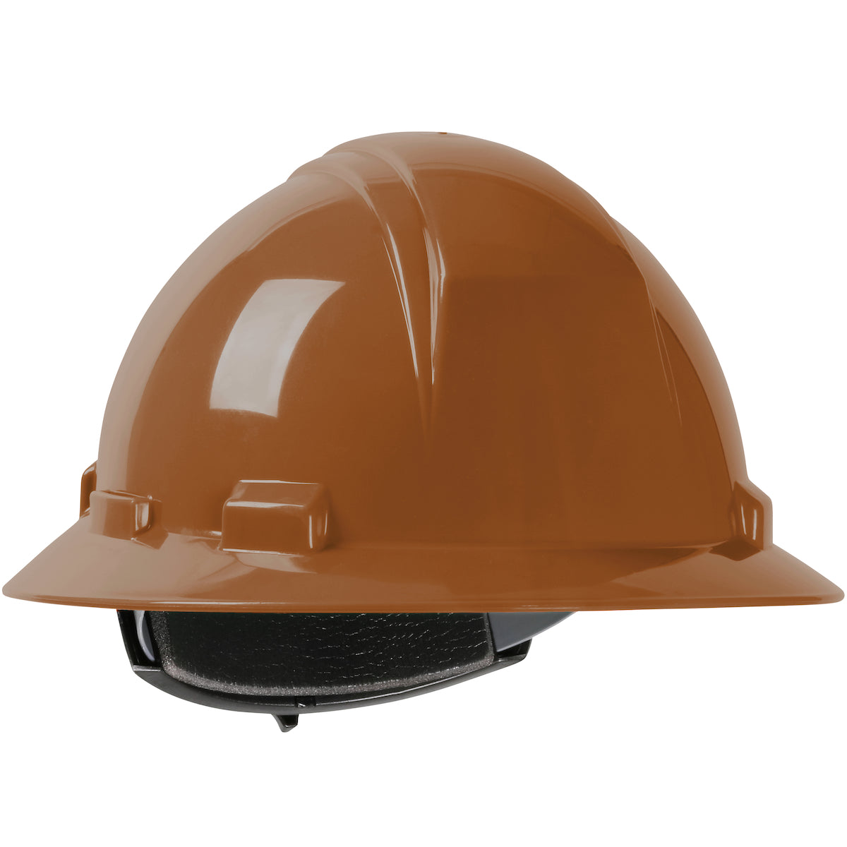 Kilimanjaro wheel ratchet class e type I full brim hard hat in brown | Front Right View