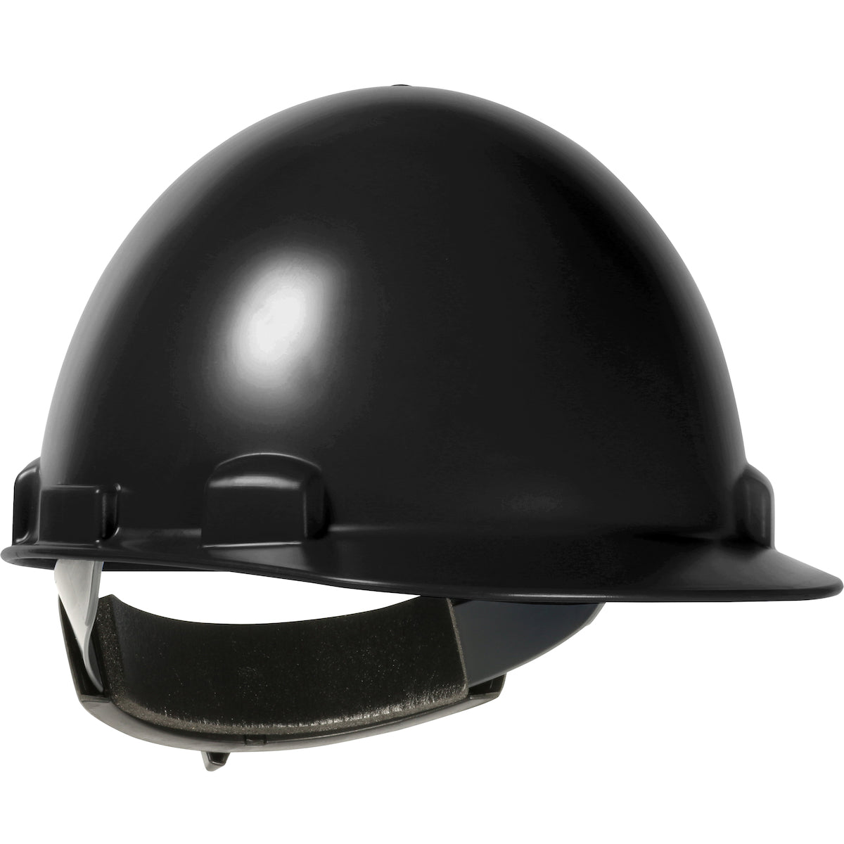 Stromboli swing ratchet class e type I cap style hard hat in black | Front Right View