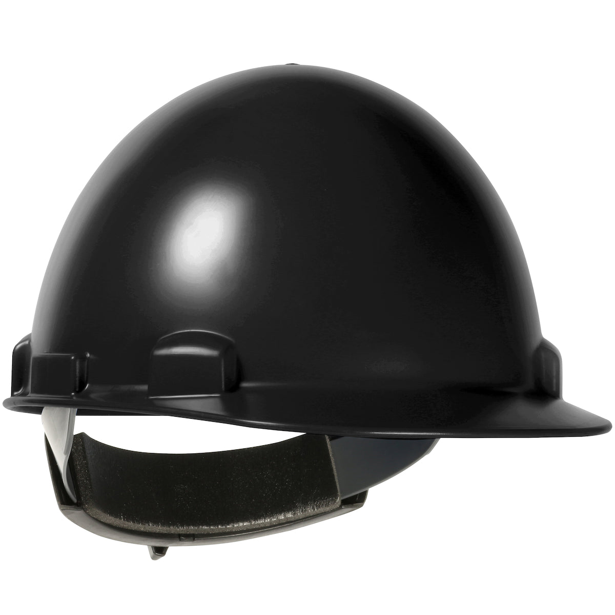 Stromboli wheel ratchet class e type iI cap style hard hat in black | Front Right View