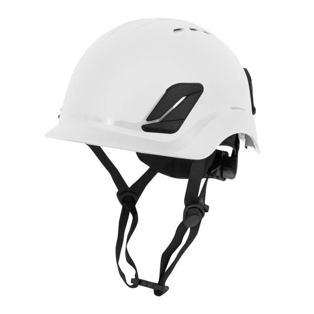 Titanium ratchet suspension class c type I climbing style helmet in white | Front Left View
