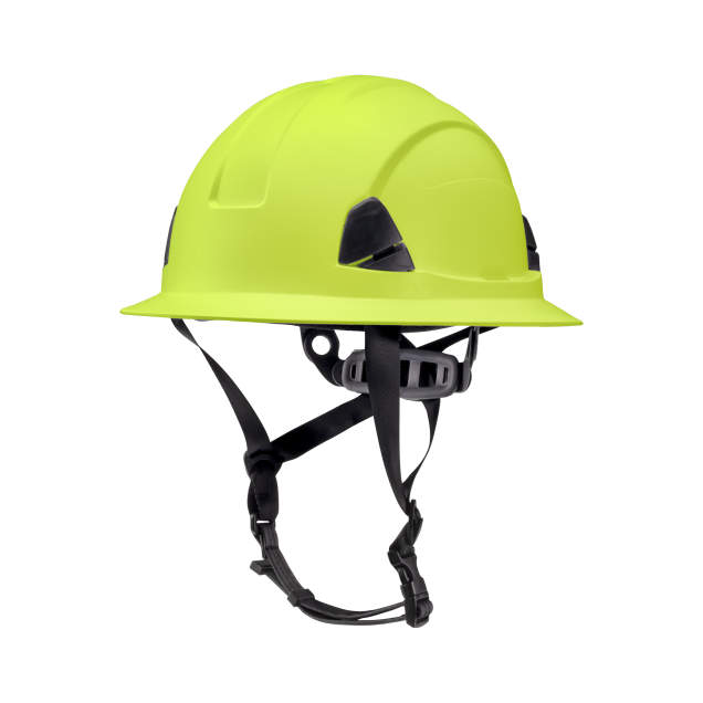 Dareware smooth glide ratchet cap style safety helmet in hi-viz lime | side view