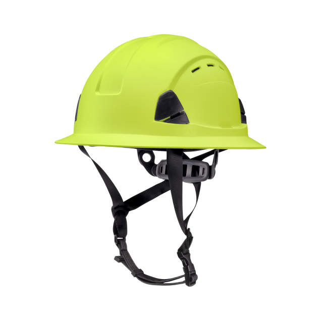 Dareware smooth glide ratchet cap style safety helmet in hi-viz lime | side view