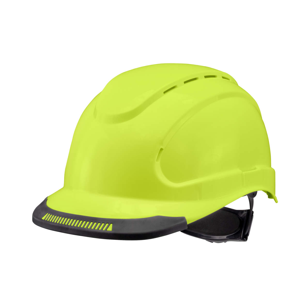 Hypeman 6 pt ratchet cap style safety hard hat in hi-viz lime | side view
