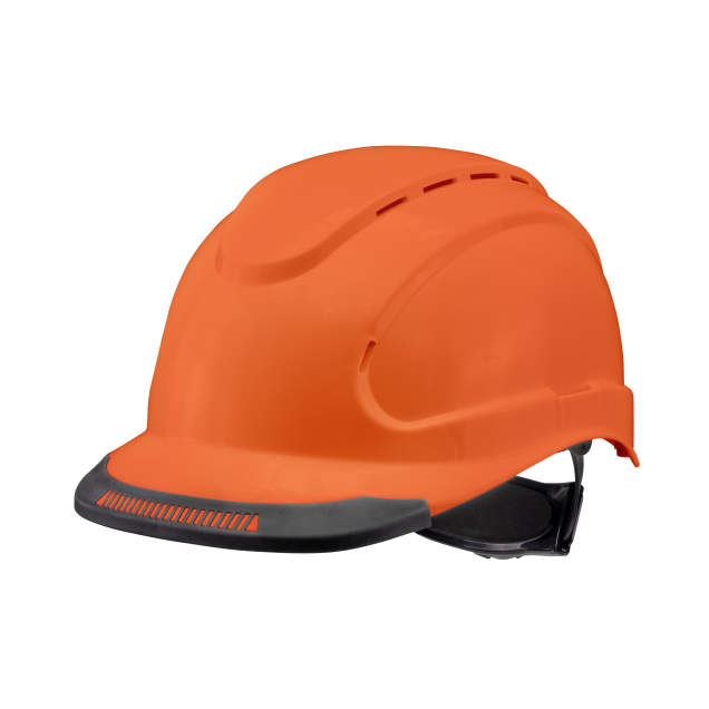 Hypeman 6 pt ratchet cap style safety hard hat in orange | side view