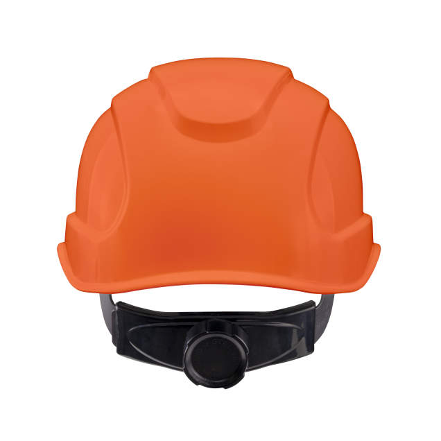 Hypeman 6 pt ratchet cap style safety hard hat in orange | back view