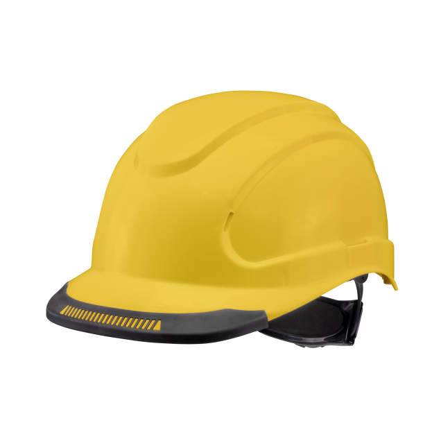 Hypeman 6 pt ratchet cap style safety hard hat in yellow | side view