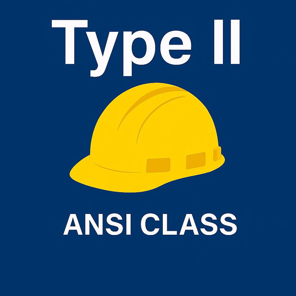 ANSI Type II hard hat icon with top and lateral impact protection.
