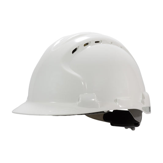 MK8 Evolution wheel ratchet class c type iI cap style hard hat in white | front left view