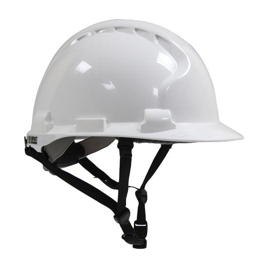 MK8 Evolution wheel ratchet class e type iI safety helmet in white | Side View