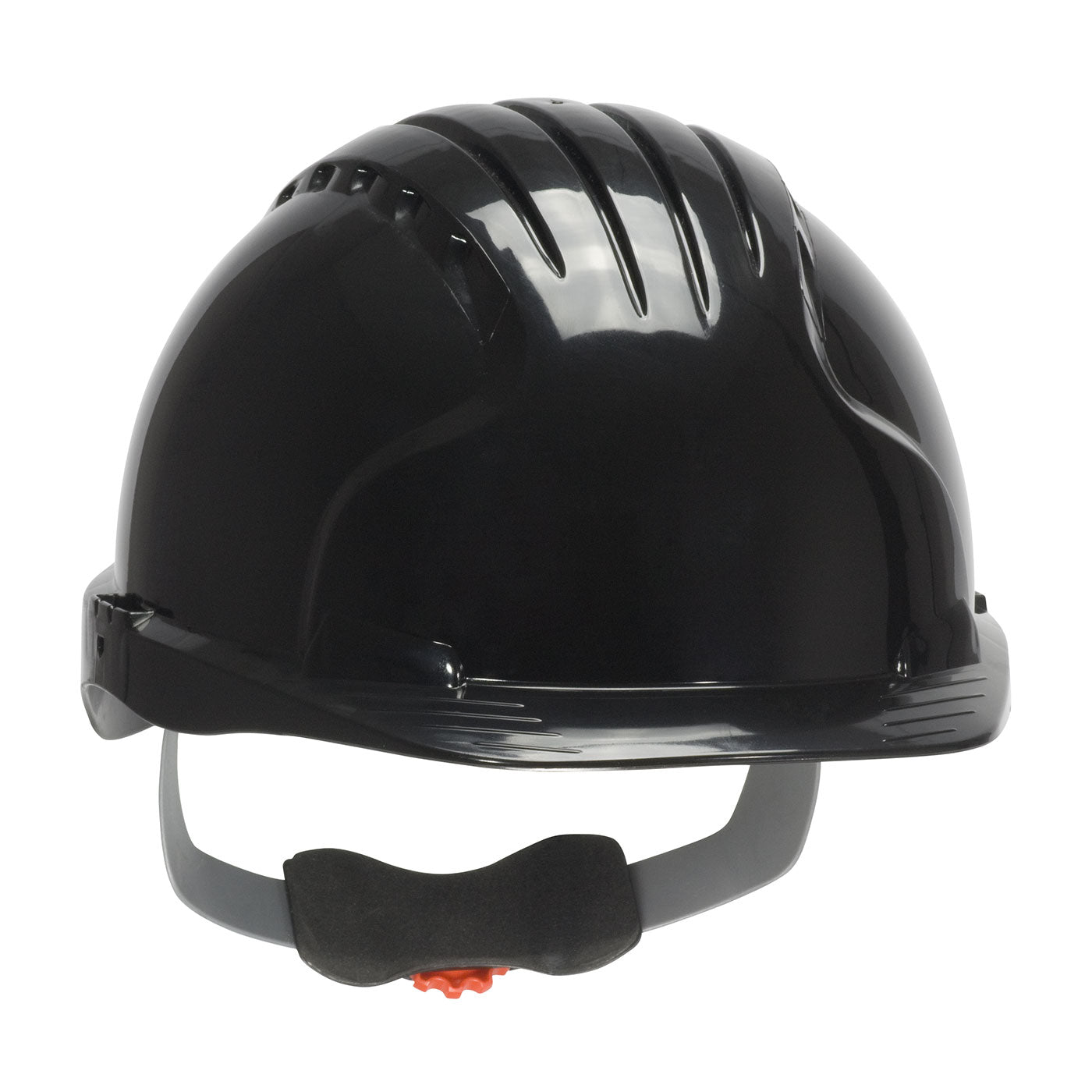 Evolution Deluxe 6161 wheel ratchet class e type I cap style hard hat in black | Front Right View