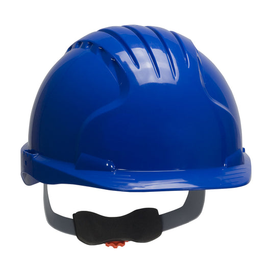 Evolution Deluxe 6161 wheel ratchet class e type I cap style hard hat in blue | Front Right View