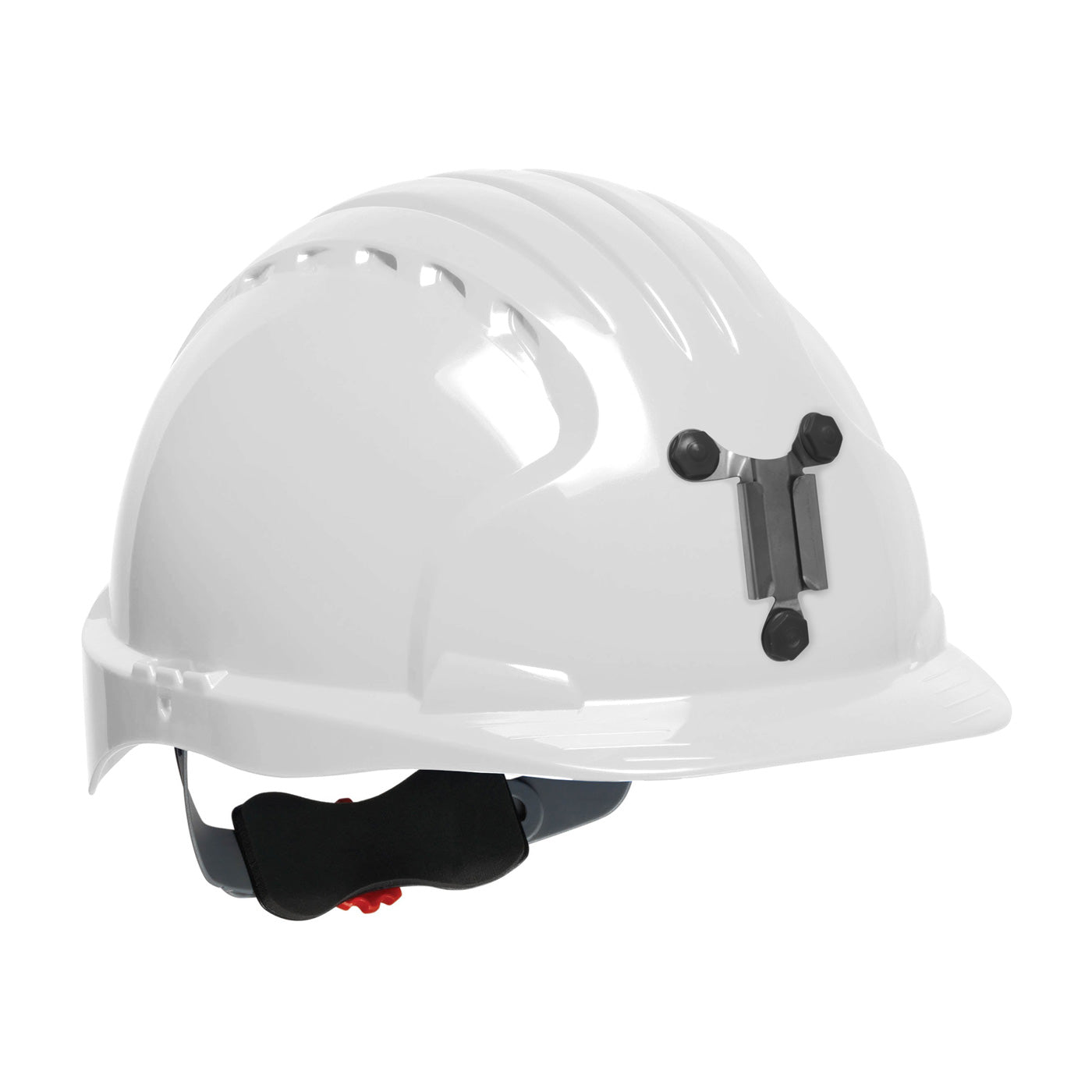 Evolution Deluxe 6161 wheel ratchet class c type I standard brim hard hat in white | Front Right View