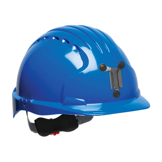 Evolution Deluxe 6161 wheel ratchet class c type I standard brim hard hat in blue | Front Right View