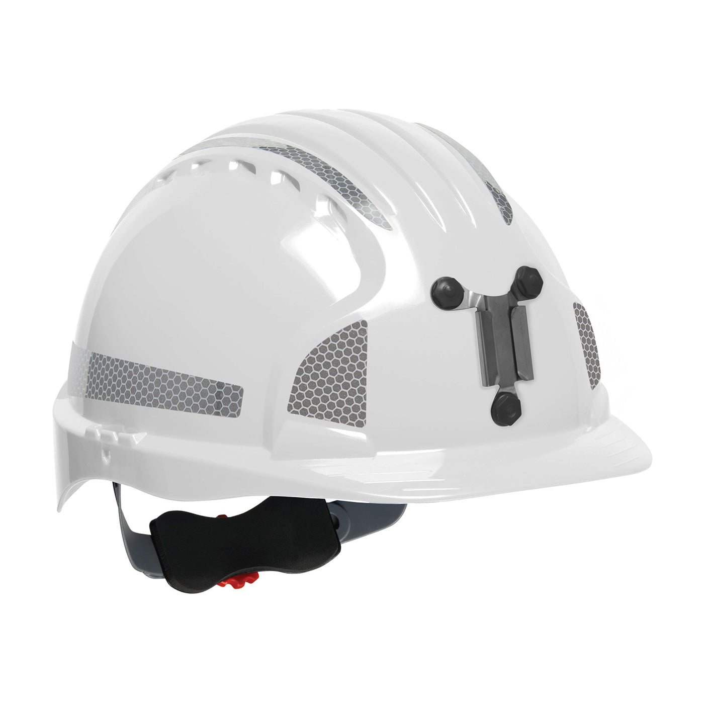 Evolution Deluxe 6161 wheel ratchet class c type I standard brim hard hat in white | Front Right View
