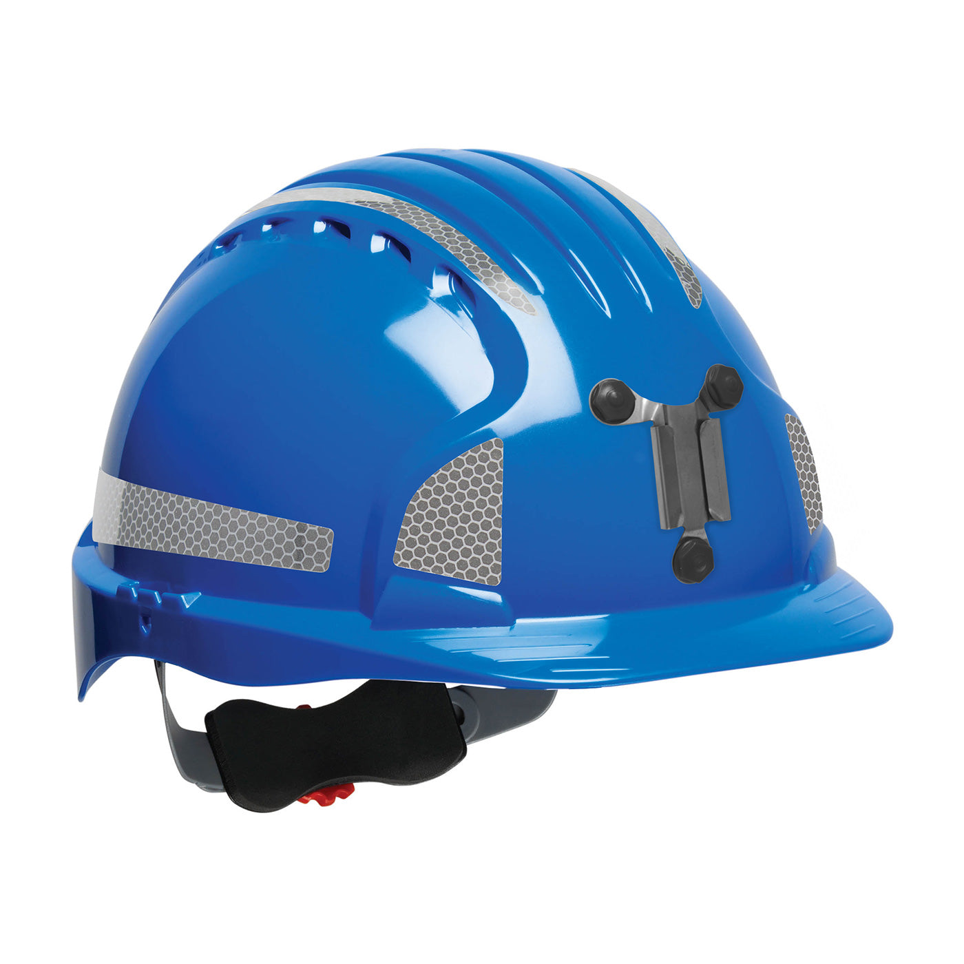 Evolution Deluxe 6161 wheel ratchet class c type I standard brim hard hat in blue | Front Right View