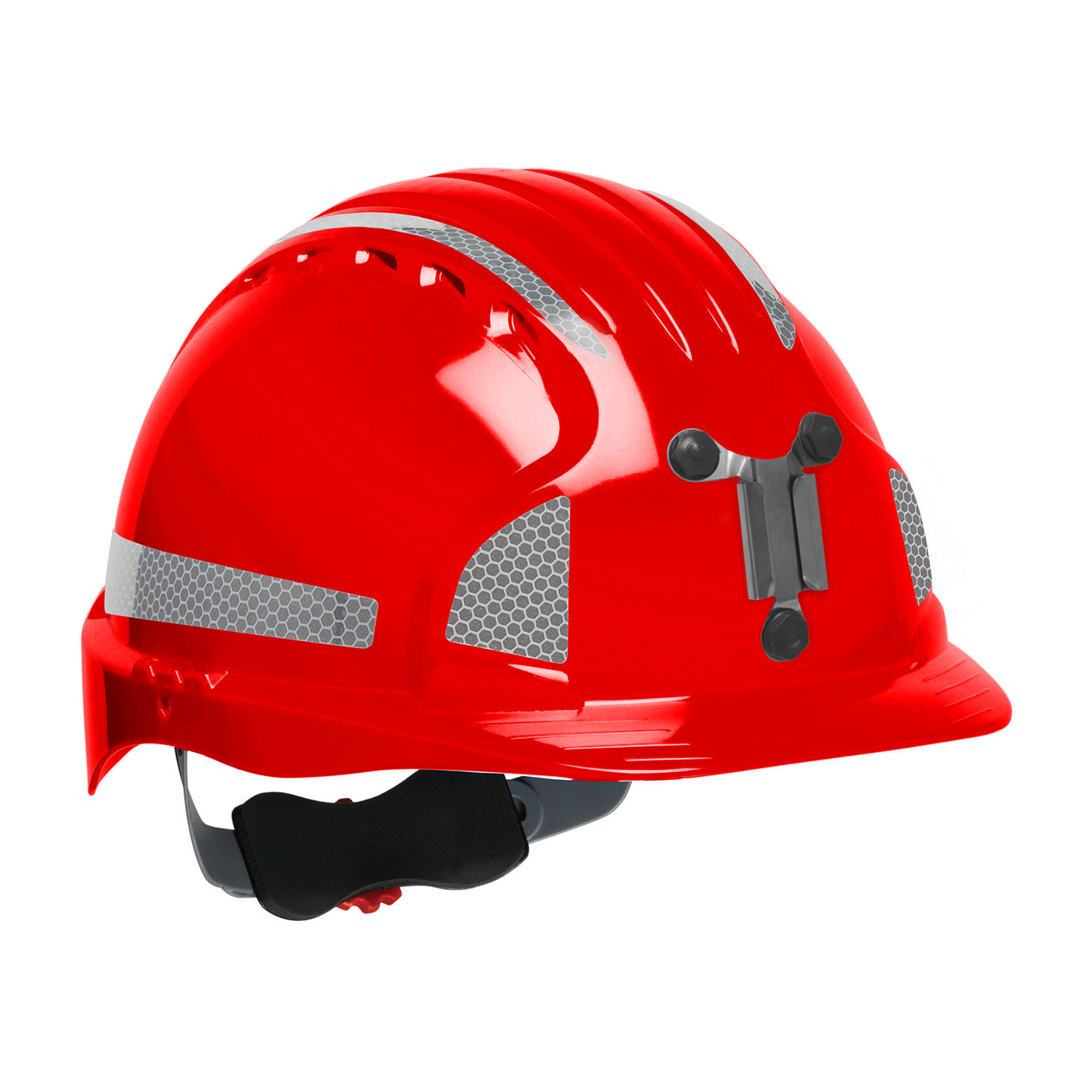 Evolution Deluxe 6161 wheel ratchet class c type I standard brim hard hat in red | Front Right View