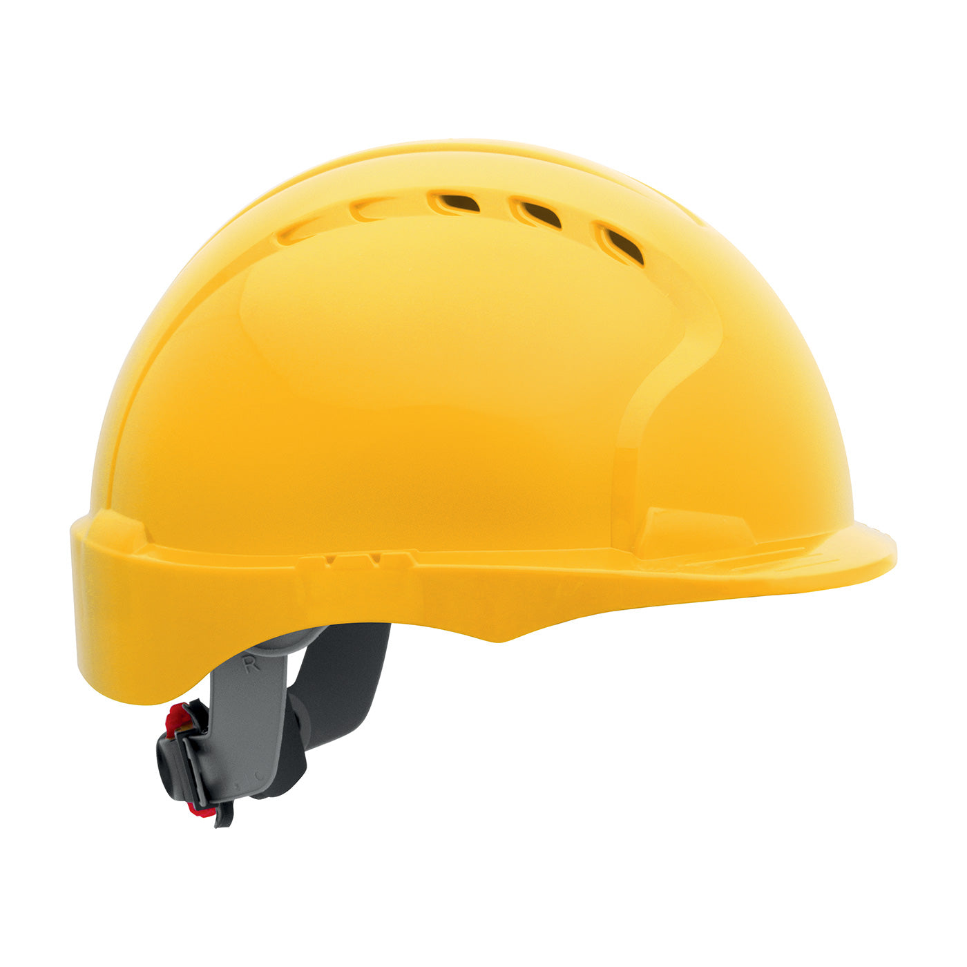 Evolution Deluxe 6161 wheel ratchet class c type I standard brim hard hat in yellow | Side View