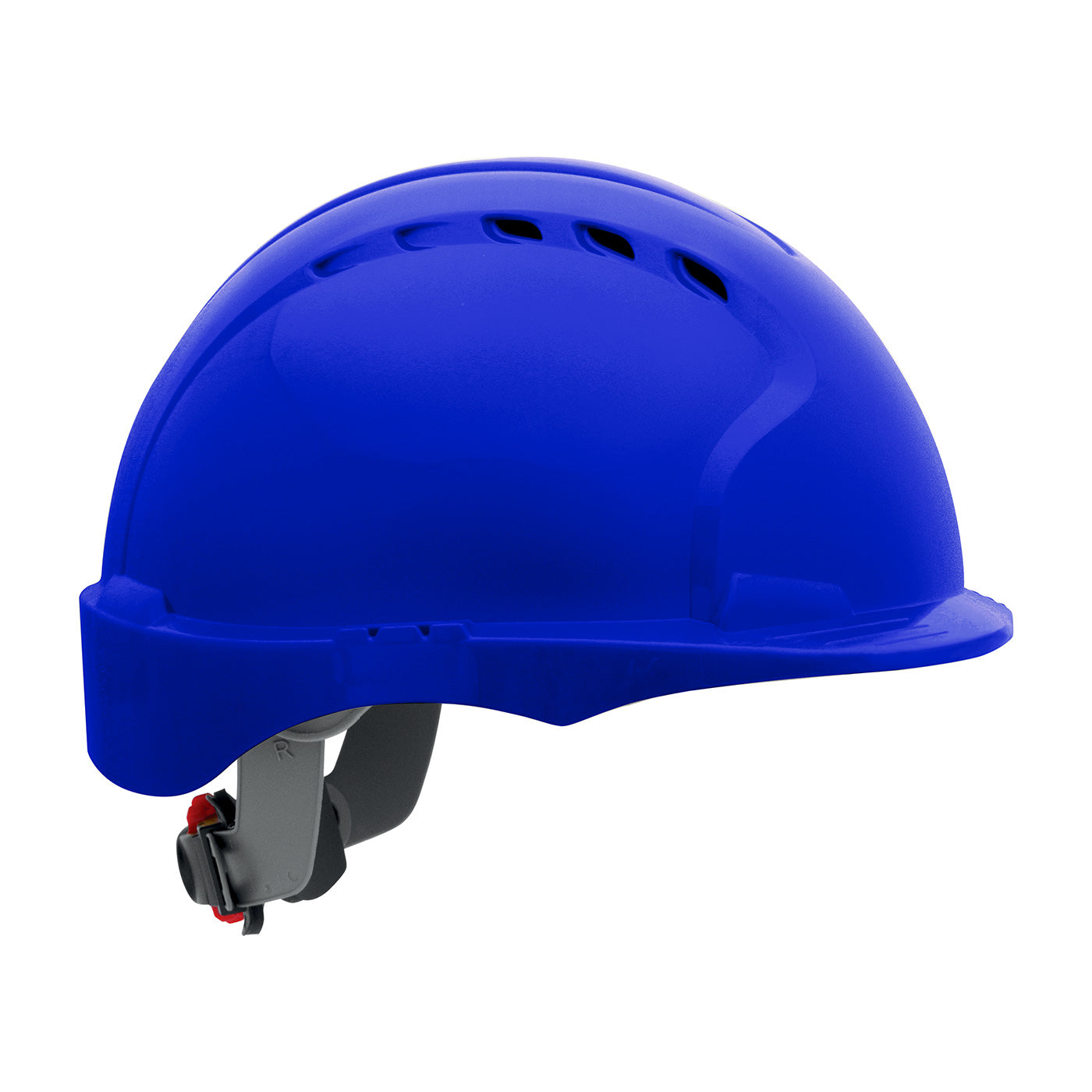 Evolution Deluxe 6161 wheel ratchet class c type I standard brim hard hat in blue | Side View