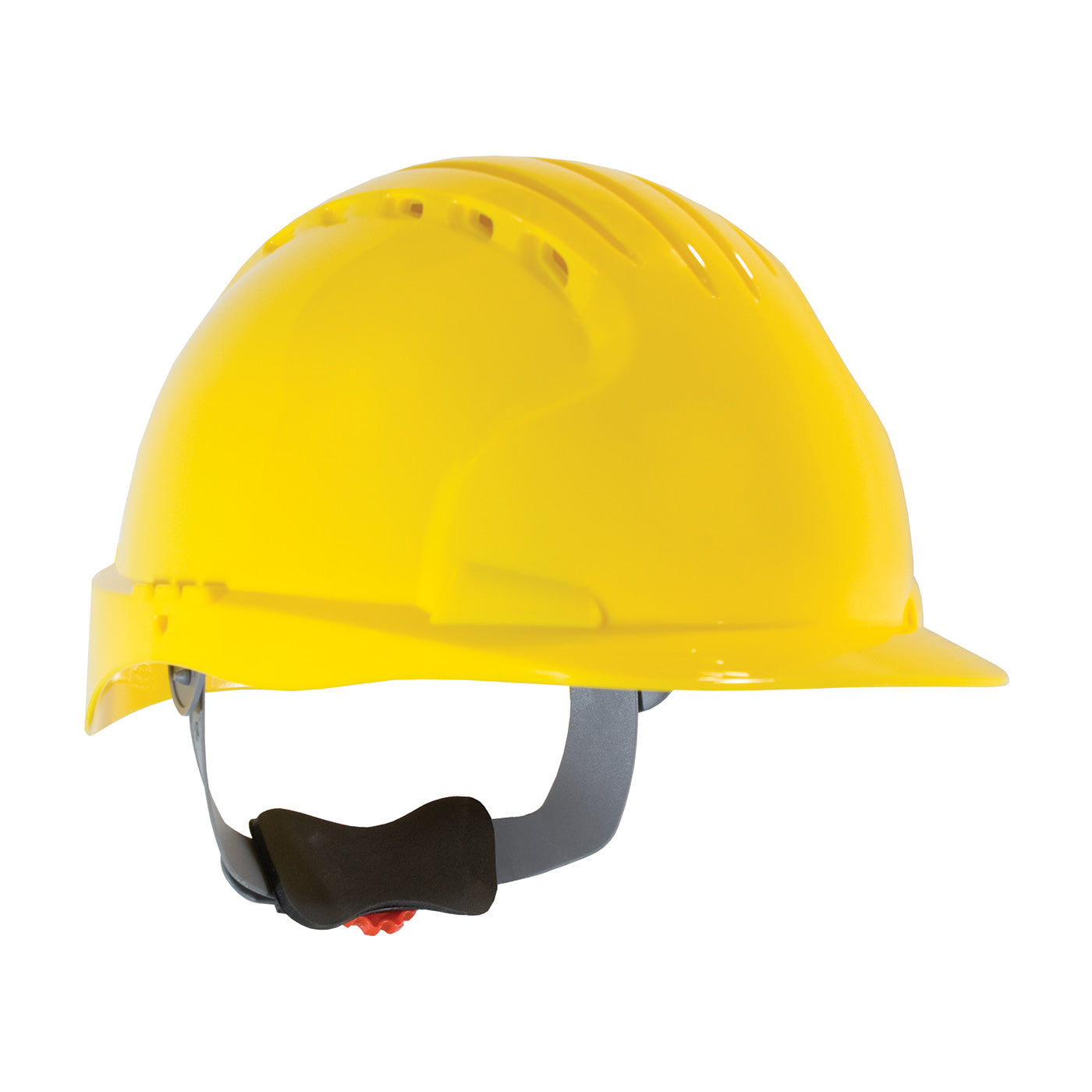 Evolution Deluxe 6161 wheel ratchet class c type I standard brim hard hat in yellow | Front Right View