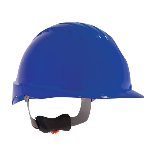 Evolution Deluxe 6161 wheel ratchet class c type I standard brim hard hat in blue | Front Right View