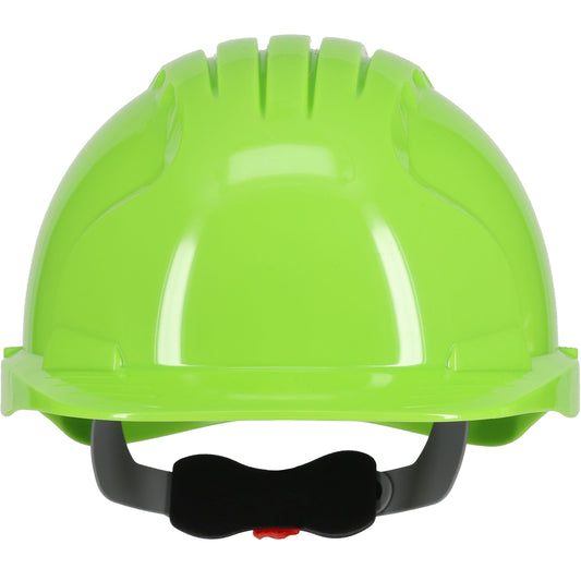 Evolution Deluxe 6161 wheel ratchet class c type I standard brim hard hat in hi-viz green | Front View