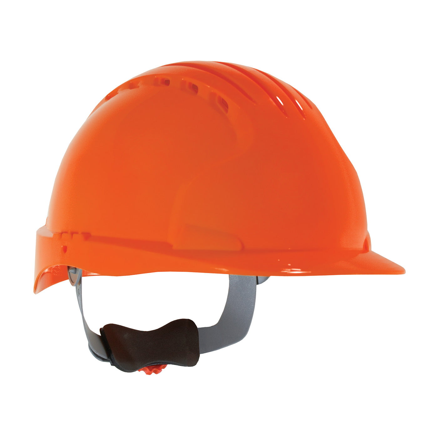Evolution Deluxe 6161 wheel ratchet class c type I standard brim hard hat in orange | Front Right View