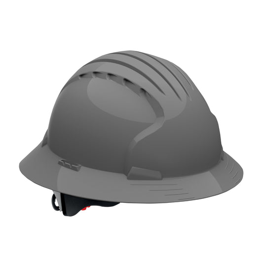 Evolution Deluxe 6161 wheel ratchet  class e type I full brim hard hat in gray | Front Right View