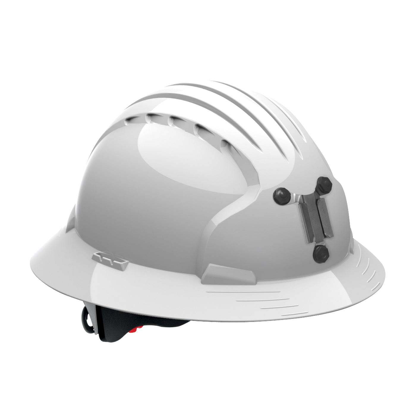 Evolution Deluxe 6161 wheel ratchet class c type I full brim hard hat in white | Front Right View