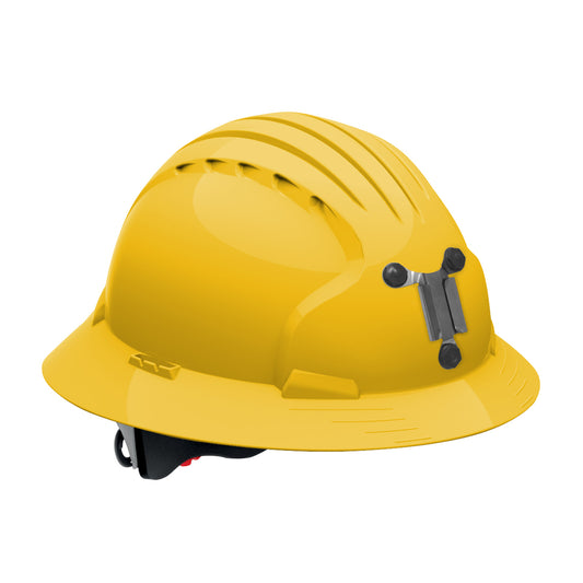 Evolution Deluxe 6161 wheel ratchet class c type I full brim hard hat in yellow | Front Right View