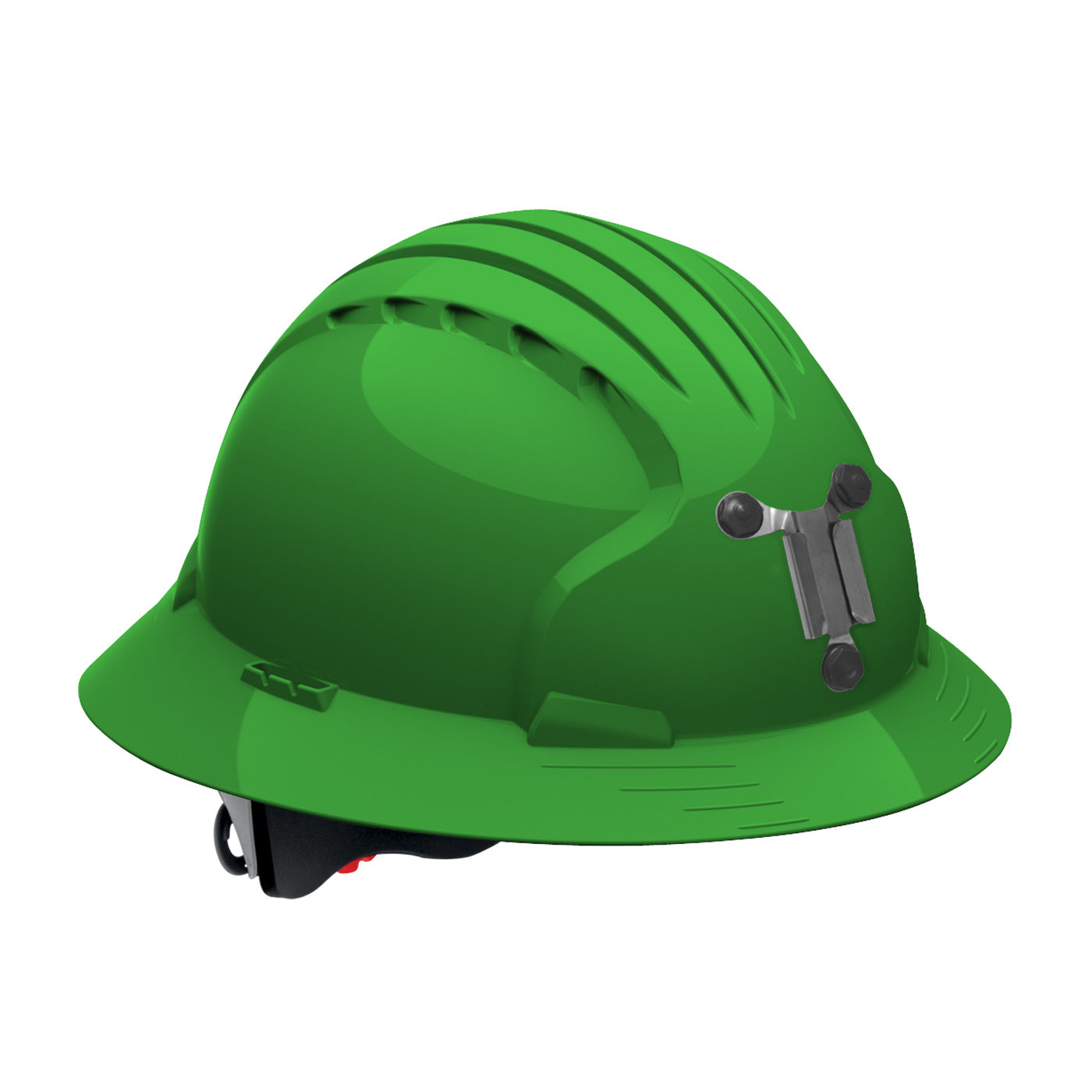 Evolution Deluxe 6161 wheel ratchet class c type I full brim hard hat in green | Front Right View