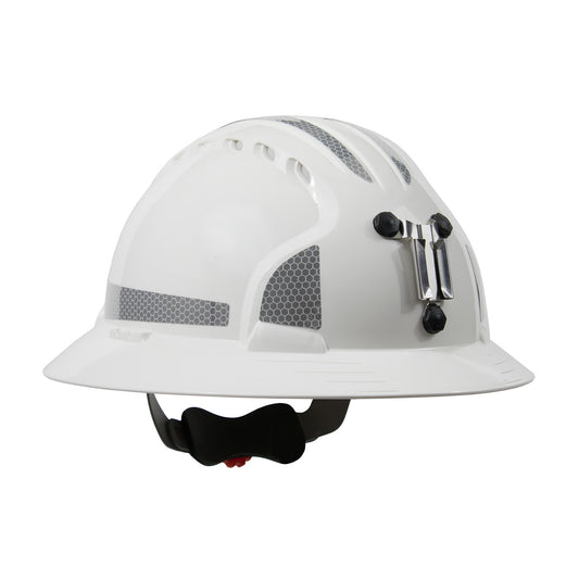 Evolution Deluxe 6161 wheel ratchet class c type I full brim hard hat in white | Front Right View