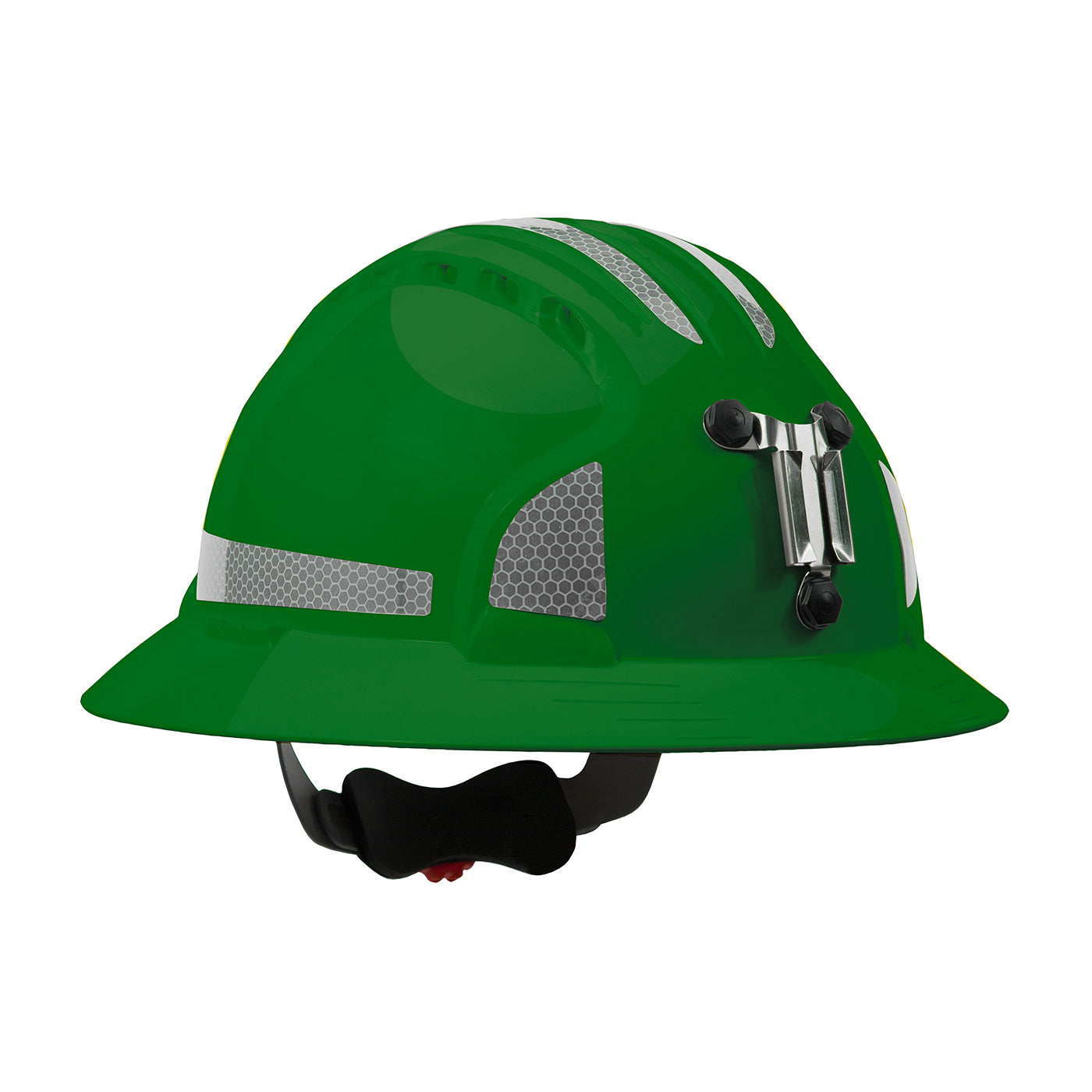 Evolution Deluxe 6161 wheel ratchet class c type I full brim hard hat in green | Front Right View