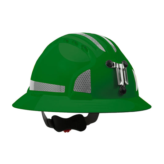Evolution Deluxe 6161 wheel ratchet class c type I full brim hard hat in green | Front Right View