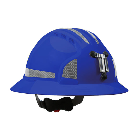 Evolution Deluxe 6161 wheel ratchet class c type I full brim hard hat in blue | Front Right View