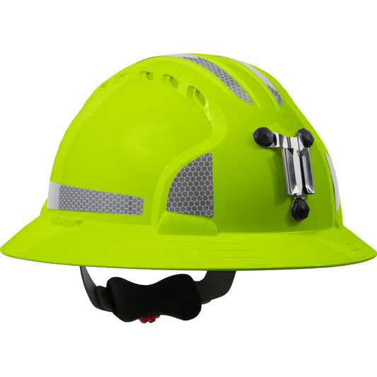 Evolution Deluxe 6161 wheel ratchet class c type I full brim hard hat in hi-viz green | Front Right View