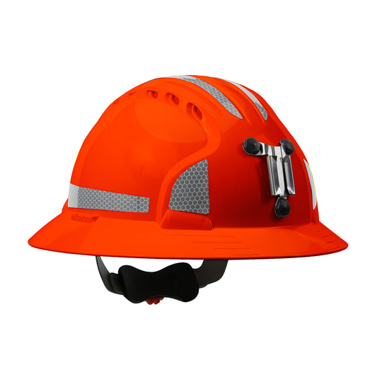 Evolution Deluxe 6161 wheel ratchet class c type I full brim hard hat in orange | Front Right View