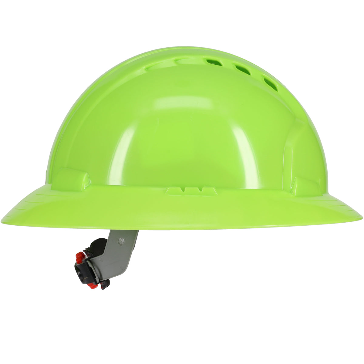 Evolution Deluxe 6161 6-point polyester suspension and wheel ratchet class c type I full brim hard hat in hi-viz green | Side View