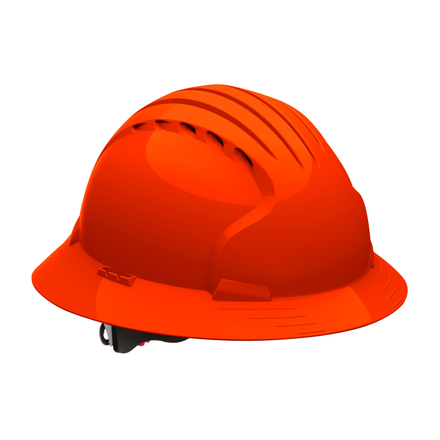 Evolution Deluxe 6161 6-point polyester suspension and wheel ratchet class c type I full brim hard hat in hi-viz orange | Front Rght View
